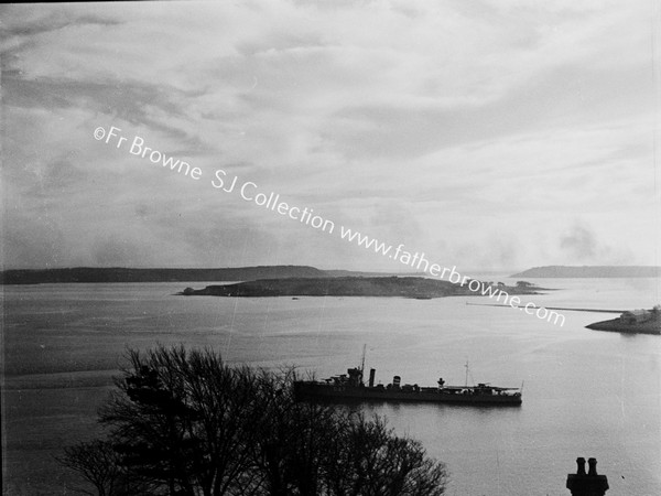 HARBOUR FROM THE GLEN WITH BATTLESHIP